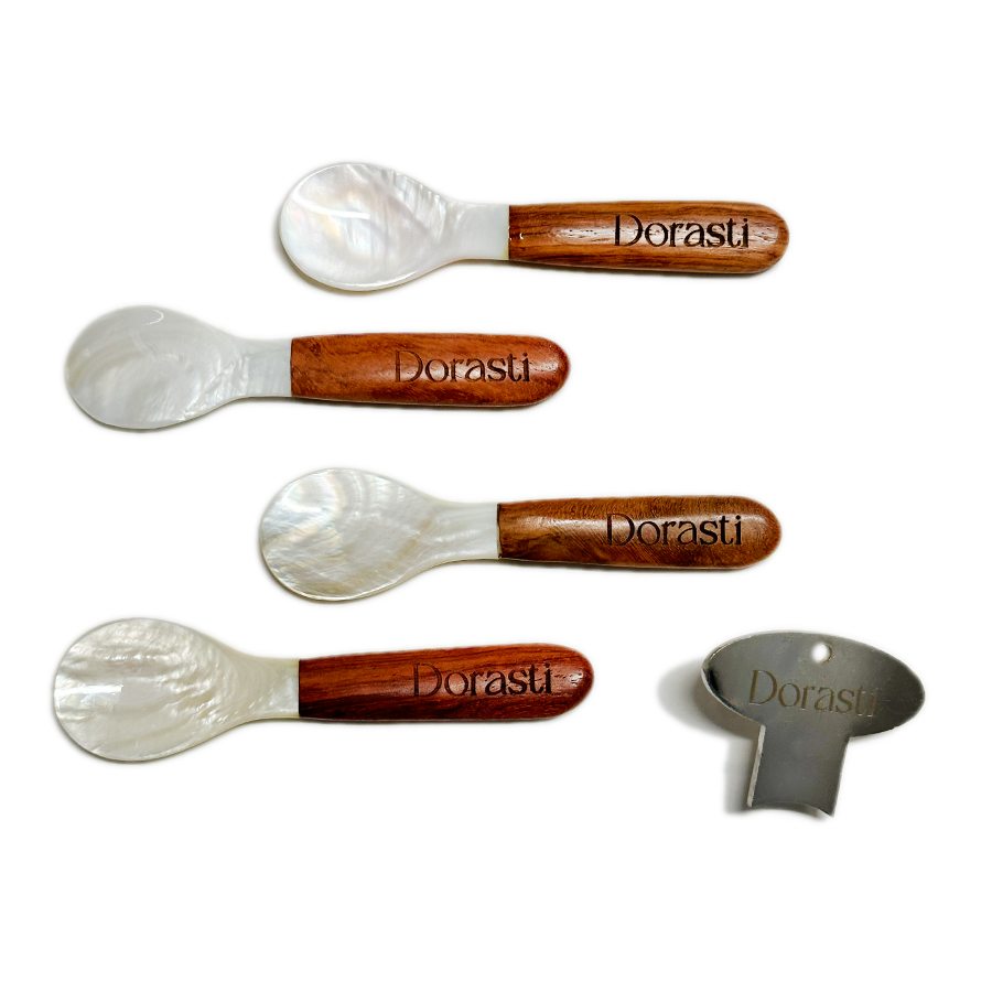 Lot De 6 Cuillères Caviar Nacre Blanche MOP – 9 Cm, Naturelles Pour Œufs, Caviar, Glace, Café